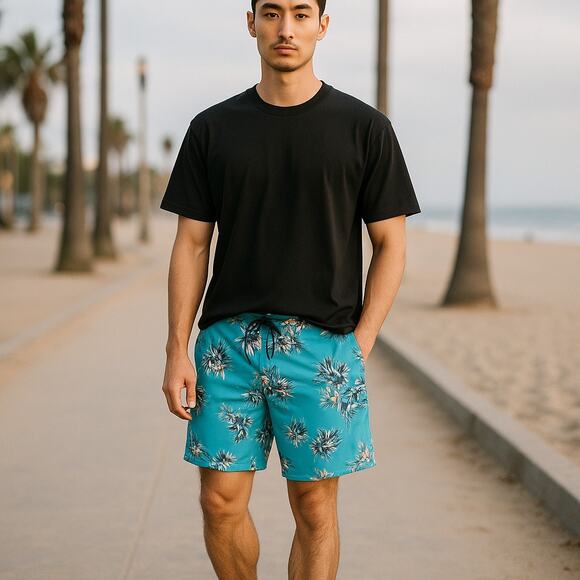 Volcom Mens Shorts Sz 29 Board Manic 2 Trunks‎ Blue Combo 4 Peach Floral NEW - Picture 1 of 8